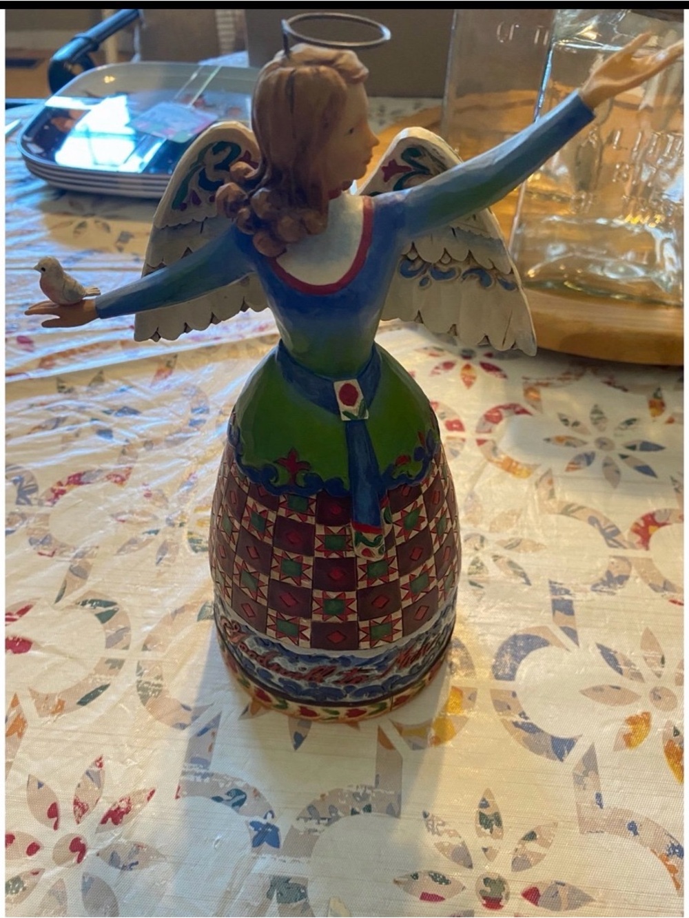 Jim Shore Multicolor Folk Art Angel Figurine in Green and Blue